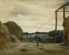 Burford from West Hall Hill, farmyard, 1916. Creator: Norman Garstin