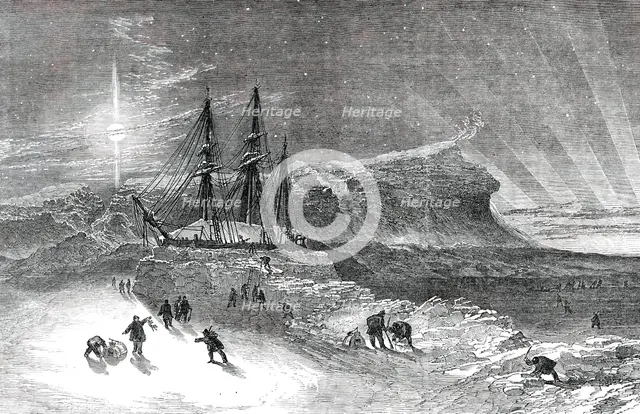 Burford's Panorama of the Polar Regions - The "Investigator" Snow-Walled in for Winter, 1850. Creator: Smyth.