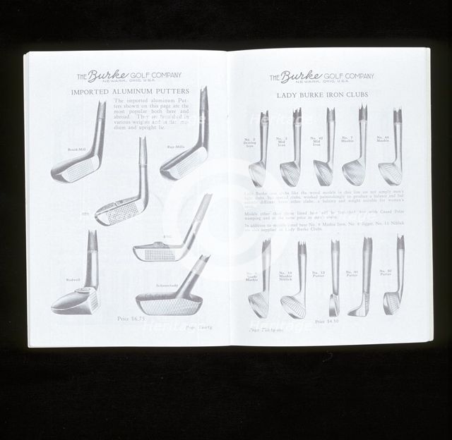 Burke Golf Co catalogue showing putters and ladies iron golf clubs, c1920s. Artist: Unknown
