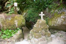 Burial mounds in the garden of Capuchos Convent, Sintra, Portugal, 2009. Creator: Samuel Magal