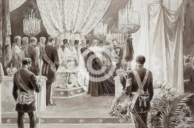 Burial of Emperor Alexander III in the Sts Peter and Paul Cathedral in St Petersburg, 1894.  Creator: Brozh, Karel (Carl) (1836-1901).