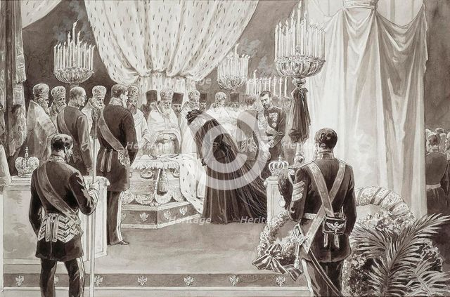 Burial of Emperor Alexander III in the Sts Peter and Paul Cathedral in St Petersburg, 1894.  Creator: Brozh, Karel (Carl) (1836-1901).