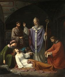 Burial of Saint Cecilia in the Catacombs of Rome, 1852. Creator: Luis de Madrazo y Kuntz