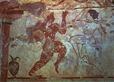 Burial chamber of the necropolis of Tarquinia, mural painting representing two dancers