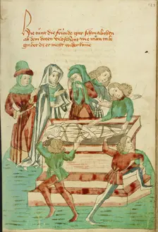 Burial Scene; Barlaam und Josaphat, 1469. Creators: Hans Schilling, Diebolt Lauber