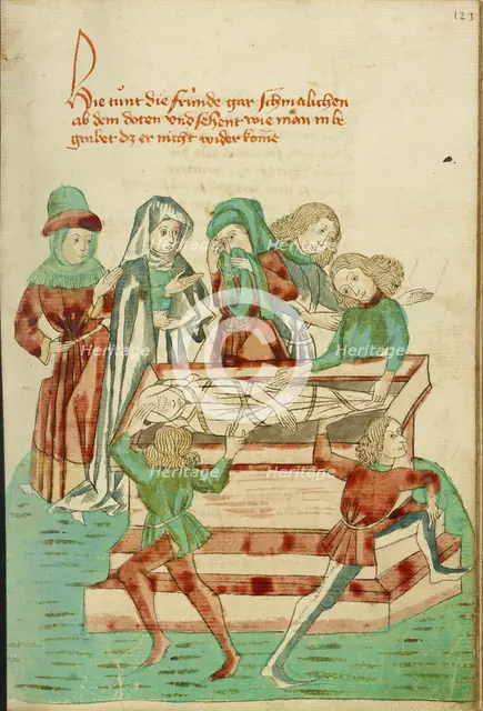 Burial Scene; Barlaam und Josaphat, 1469. Creators: Hans Schilling, Diebolt Lauber.