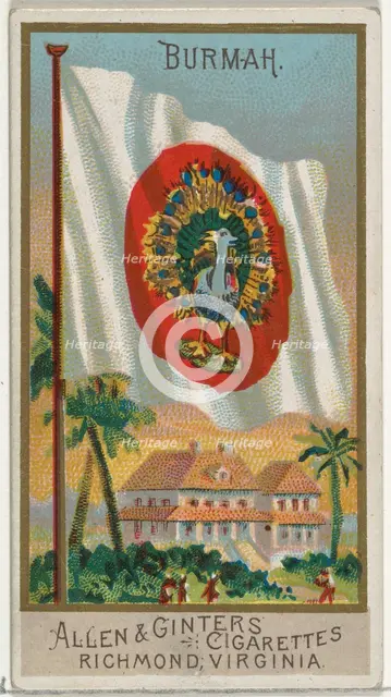 Burma, from Flags of All Nations, Series 2 (N10) for Allen & Ginter Cigarettes Brands, 1890. Creator: Allen & Ginter.