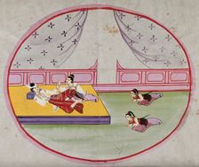 Burma: two figures reclining on a bed in a palace, while two servants pay homage, between 1800 & 189 Creator: Unknown