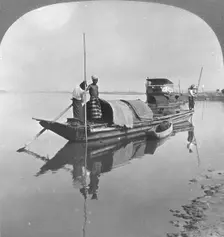 Burmese boat on the Irrawaddy River, Burma, 1908. Artist: Stereo Travel Co