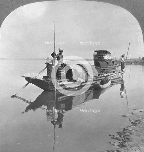 Burmese boat on the Irrawaddy River, Burma, 1908. Artist: Stereo Travel Co