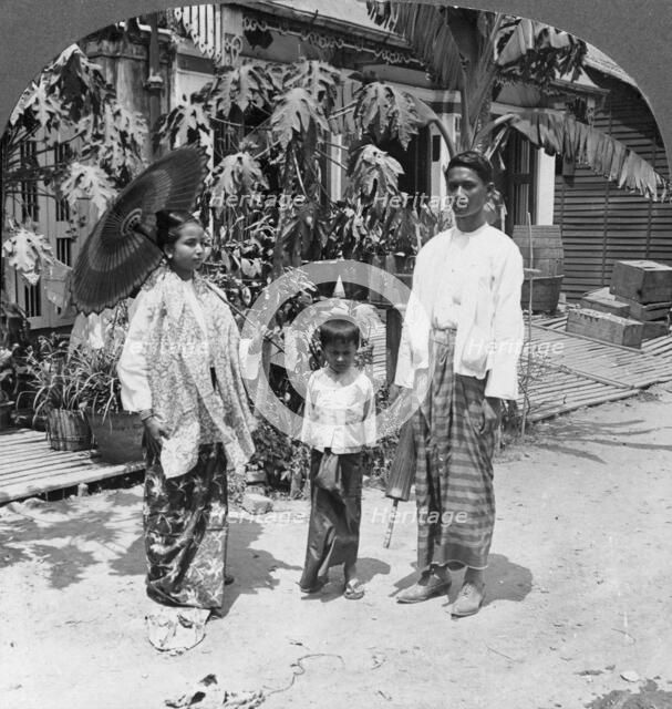 Burmese family, Rangoon, Burma, 1908. Artist: Stereo Travel Co