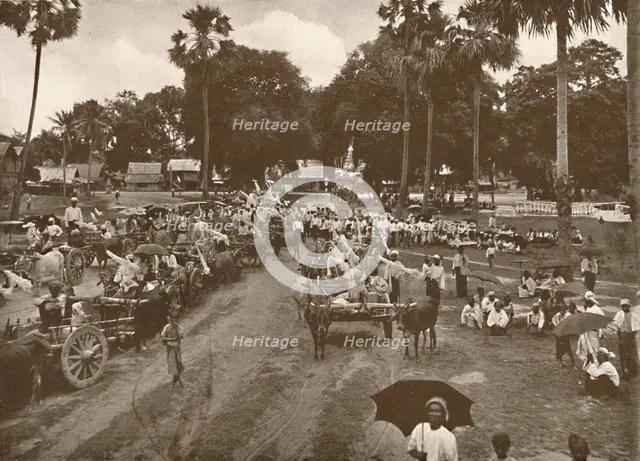'Burmese Funeral. - Procession of Carts with Offerings', 1900. Creator: Unknown.