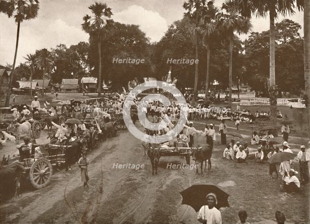 'Burmese Funeral. - Procession of Carts with Offerings', 1900. Creator: Unknown.