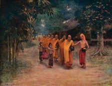 Burmese Monks Begging in a Village - Early Morning 1913. Artist: James Raeburn Middleton