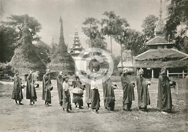'Burmese Phoongyies Collecting Alms', 1900. Creator: Unknown.