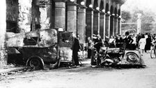 Burned out vehicles in the Rue de Castiglione, liberation of Paris, 25 August 1944