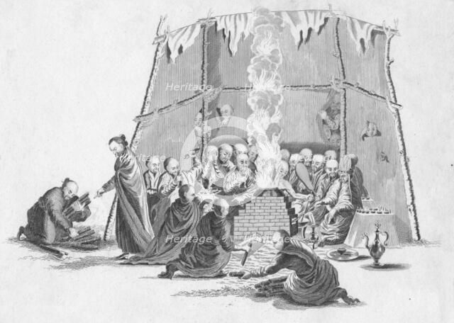 'Burning the dead body of a Lama', c1802.  Creator: Unknown.