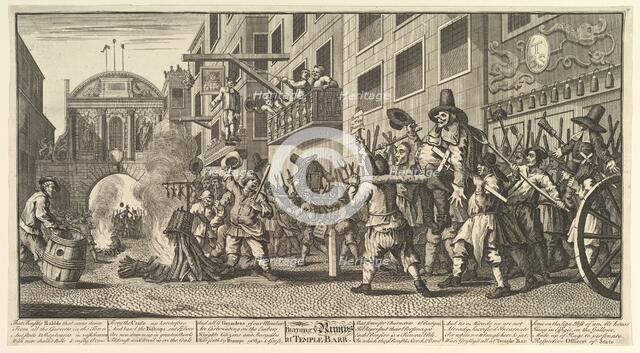 Burning the Rumps at Temple Bar (Twelve Large Illustrations for Samuel Butler's Hudibra..., 1725-68. Creator: William Hogarth.