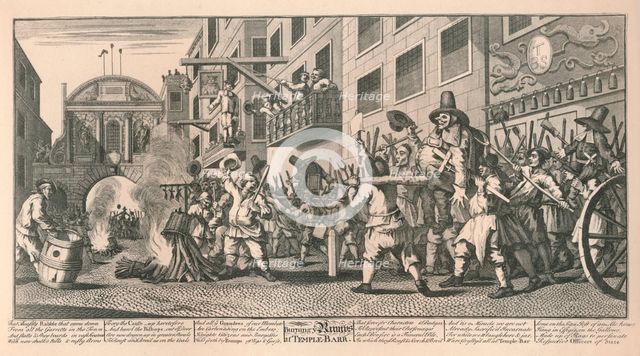'Burning the Rumps at Temple Bar', London, 1726.  Artist: William Hogarth.