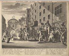 Burning the Rumps at Temple Bar (Plate 11: Illustrations to Samuel Butler's Hudibras), 1725-30 (?). Creator: Unknown