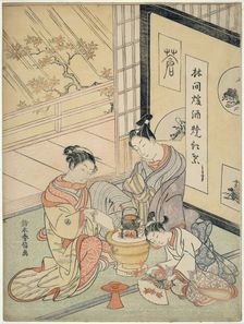 Burning Maple Leaves to Heat Sake, c. 1768. Creator: Suzuki Harunobu
