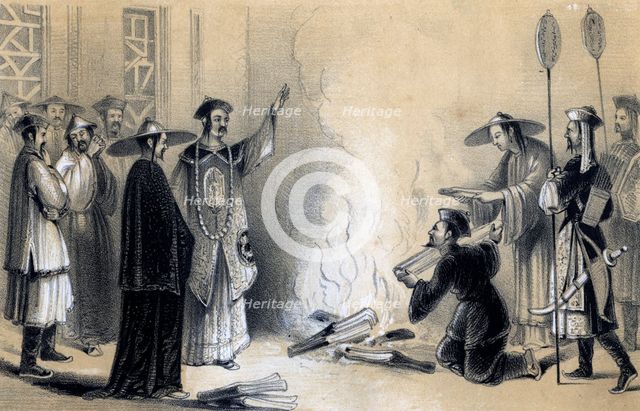 Burning of the Chinese books, 3rd century BC, (1847). Artist: JW Giles