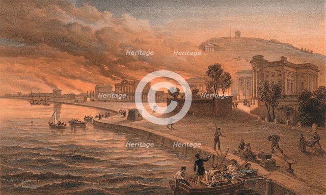 'Burning of the Government Buildings at Kertch, 9th June 1855', 1856. Artist: Thomas Picken.
