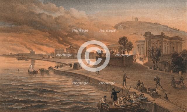 'Burning of the Government Buildings at Kertch, 9th June 1855', 1856. Artist: Thomas Picken.