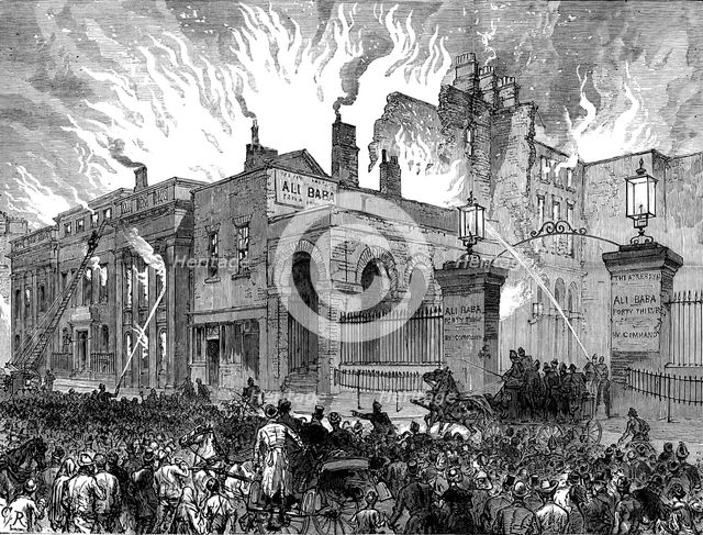 Burning of the Dublin Theatre, 1880. Creator: C. R..