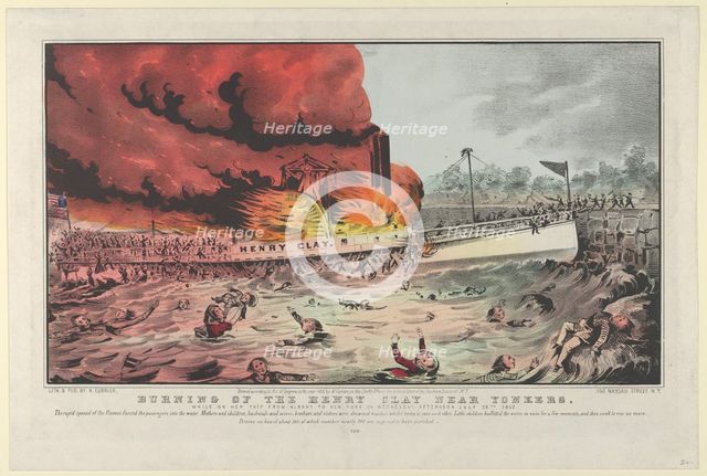 Burning of the Henry Clay Near Yonkers-While on Her Trip From Albany to New York on Wednes..., 1852. Creator: Nathaniel Currier.