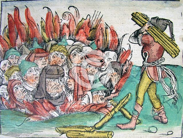 Burning of the Jews at Deggendorf in 1338 (from the Schedel's Chronicle of the World), 1493. Creator: Wolgemut, Michael (1434-1519).