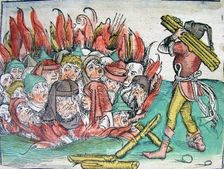 Burning of the Jews at Deggendorf in 1338 (from the Schedel's Chronicle of the World), 1493. Creator: Wolgemut, Michael (1434-1519)