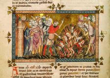 Burning of the Jews in 1349. Miniature from: Tractatus quartus by Gilles de Muisit, ca 1353. Creator: Pierart dou Tielt (active ca 1325-1355)