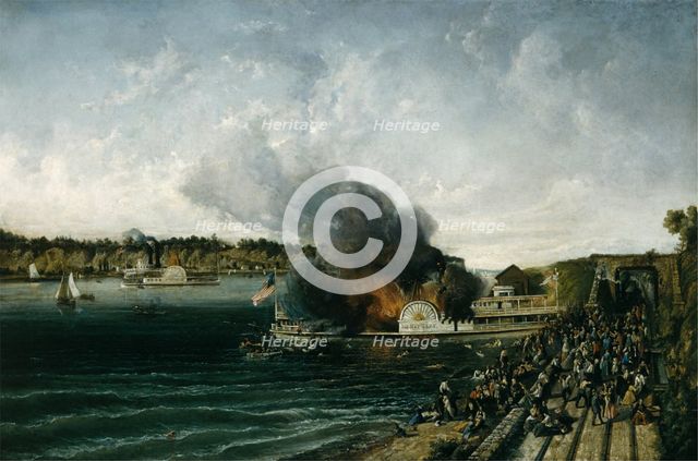 Burning of the Sidewheeler Henry Clay, ca. 1854-60. Creator: Unknown.
