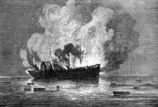 Burning of the Pacific Mail Company's ship America, at Yokohama, 1872. Creator: Unknown