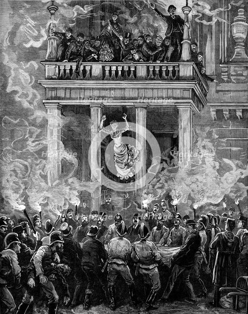 Burning of the Ring Theatre, Vienna: how some were saved - from a sketch by A. Schönauer, 1881. Creator: Unknown.