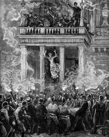 Burning of the Ring Theatre, Vienna: how some were saved - from a sketch by A. Schönauer, 1881. Creator: Unknown