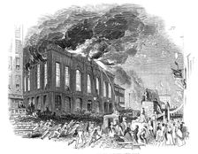 Burning of the Washington Hotel, New York, 1844. Creator: Unknown