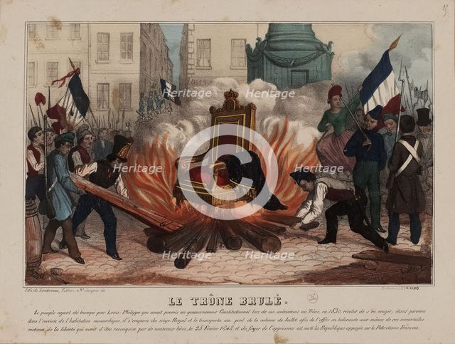 Burning of the throne of the King Louis Philippe on February 25, 1848..., ca 1848. Creator: Anonymous.