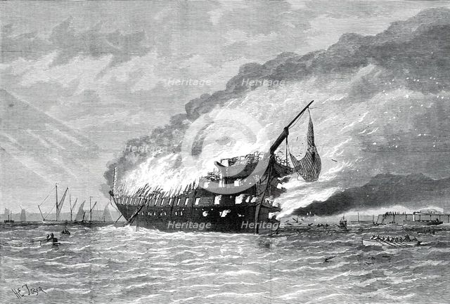 Burning of the training-ship Goliath, 1876. Creator: H. E. Tozer.