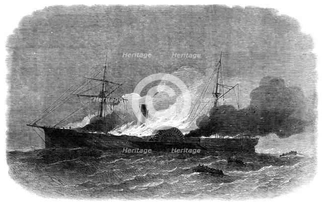 Burning of the United States' mail-steamer Roanoke, off St. George's, Bermuda..., 1864. Creator: Smyth.