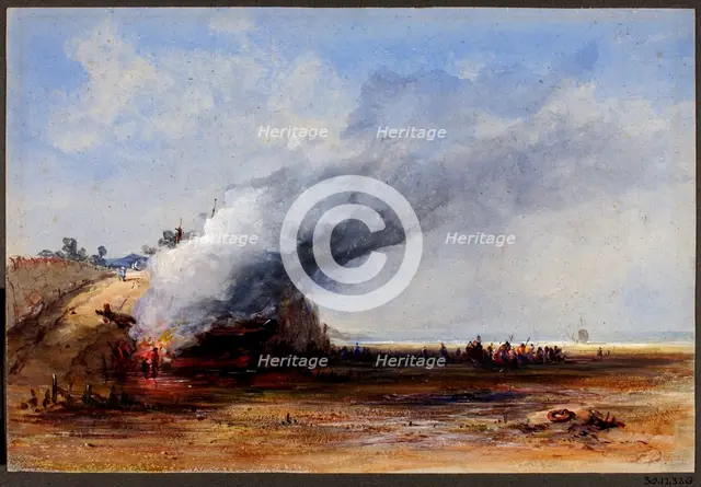 Burning of an Old Boat, 19th century. Creator: Francis Danby.
