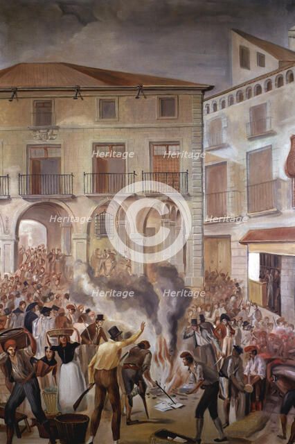 Burning of French stamped paper in the main square of Manresa the June 2, 1808.