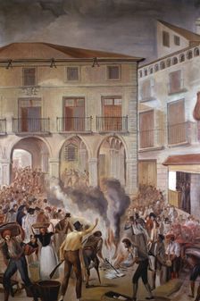 Burning of French stamped paper in the main square of Manresa the June 2, 1808