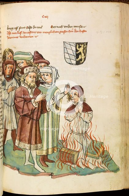 Burning of Jan Hus at the stake (From: The life and times of the Emperor Sigismund by Eberhard Windeck), c. 1450. Artist: Lauber, Diebold, (Workshop)  
