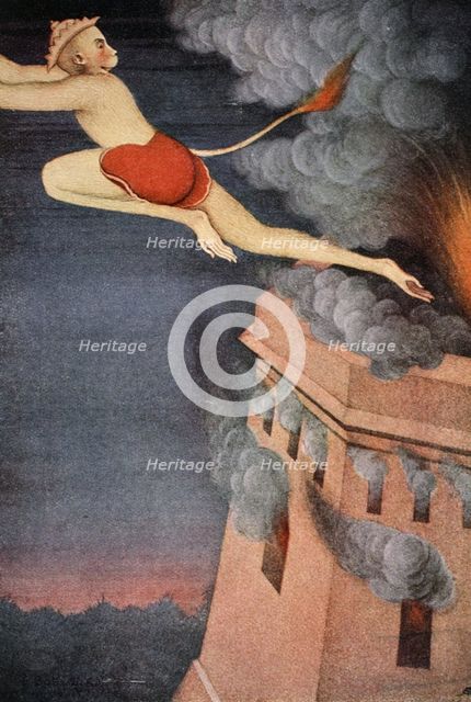 Burning of Lanka, 1913.  Creator: K Venkatappa.