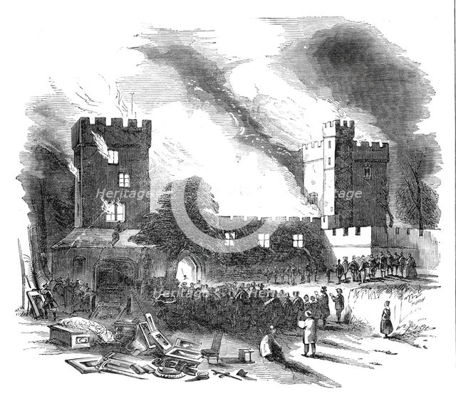 Burning of Naworth Castle - from a drawing made on the spot, 1844. Creator: Unknown.