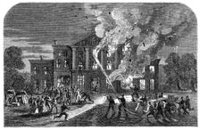 Burning of Pengwern Hall, near St. Asaph, the seat of Lord Mostyn, 1864. Creator: Unknown