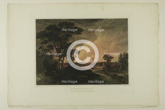 Burning of Savannah, plate four of the second number of Picturesque Views of American S..., 1819/21. Creator: John Hill.