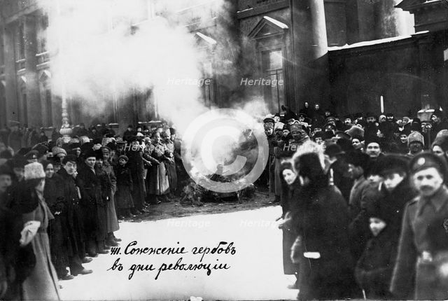 Burning Romanov Coats of Arms in Petrograd. May 1, 1917, 1917.